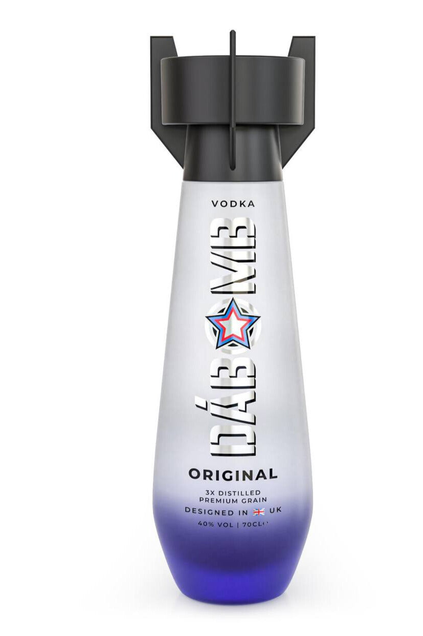 Vodka bottle with unique design on a white background